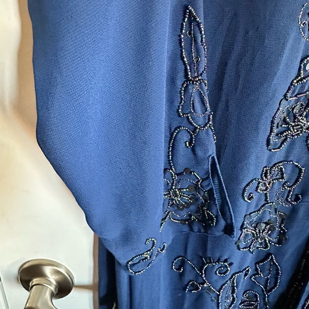 NWT - Susan Graver Navy Long Sleeve Kimono Cardigan with Bead Detail - Size M - Picture 8 of 8